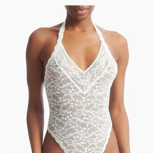 “I do shimmer” by Hanky Panky White Lace Halter Bodysuit Sz S